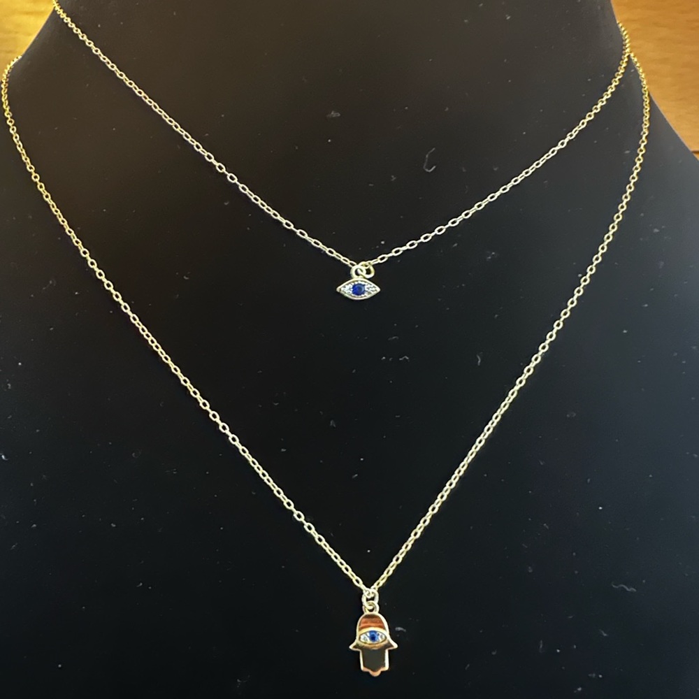 Argento Vivo 925 Sterling Silver Evil Eye and Hamsa
pendant Necklace Gold set 2